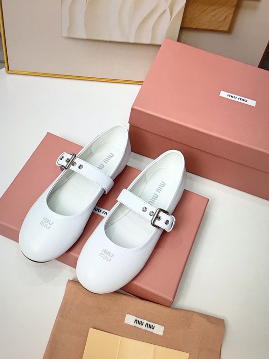 Miu Miu Shoes - Miu Miu White Leather Mary Jane Shoes with Silver Buckles